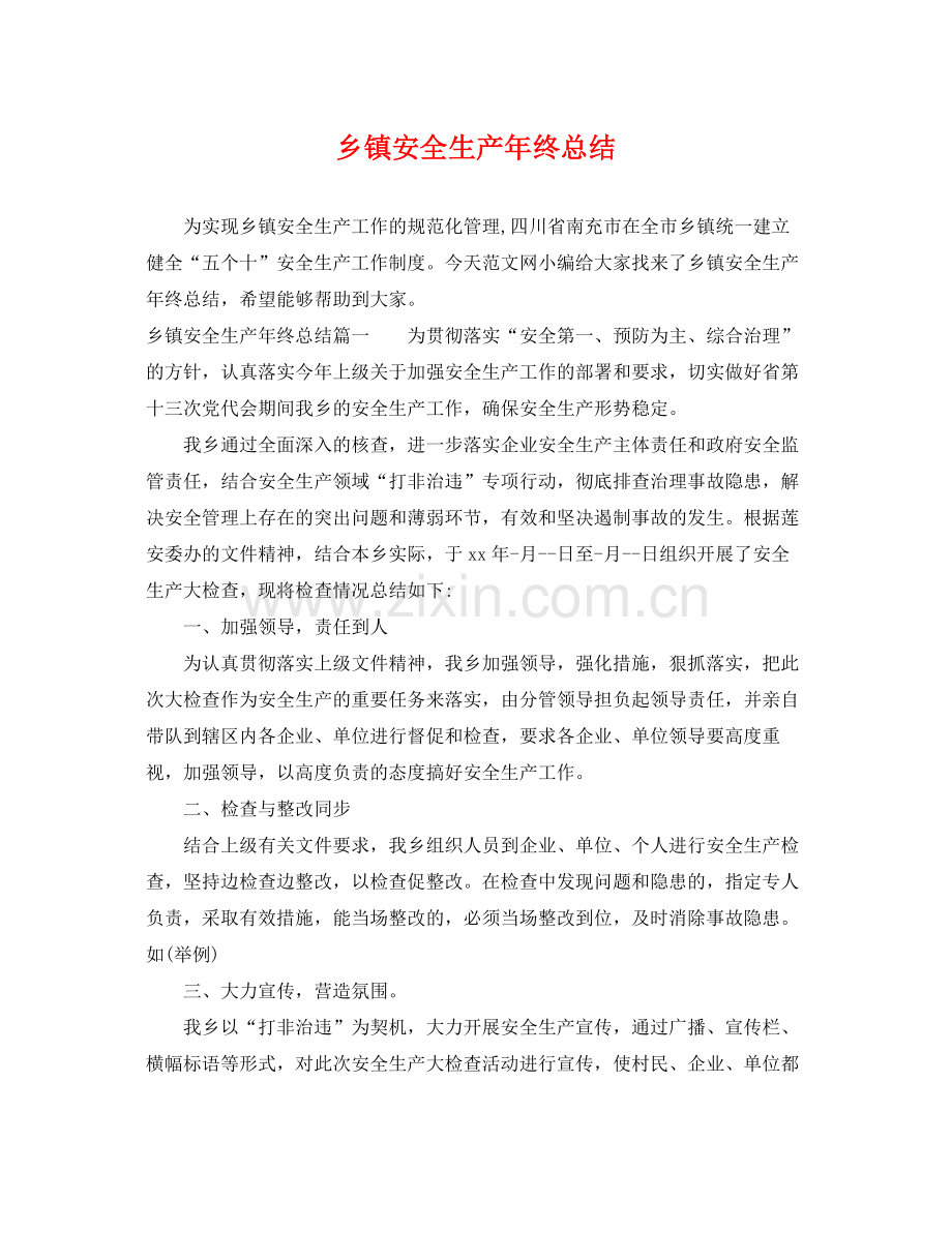 乡镇安全生产年终总结 .docx_第1页