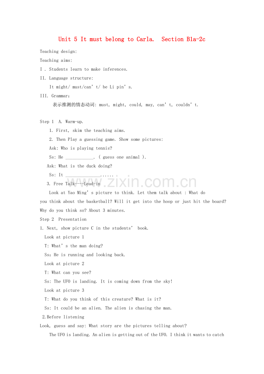 广东地区九年级英语全册 Unit 5 It must belong to Carla period 3 教学设计 人教新目标版.doc_第1页