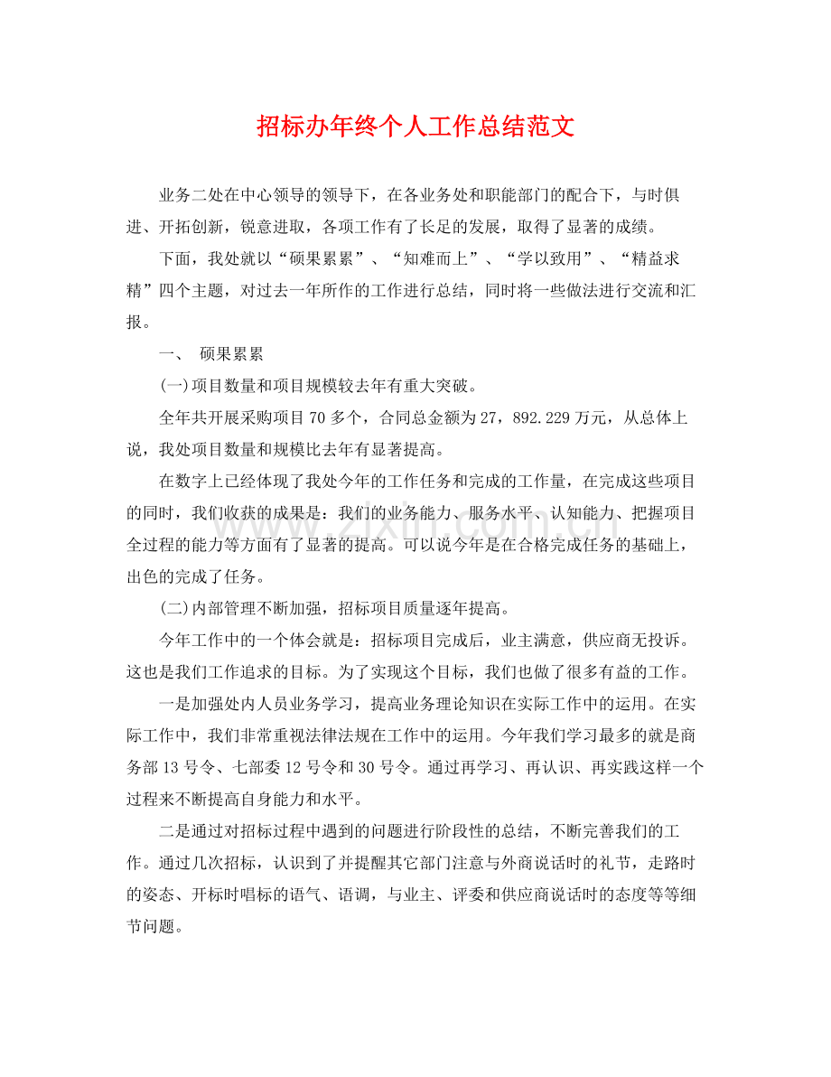 招标办年终个人工作总结范文 .docx_第1页