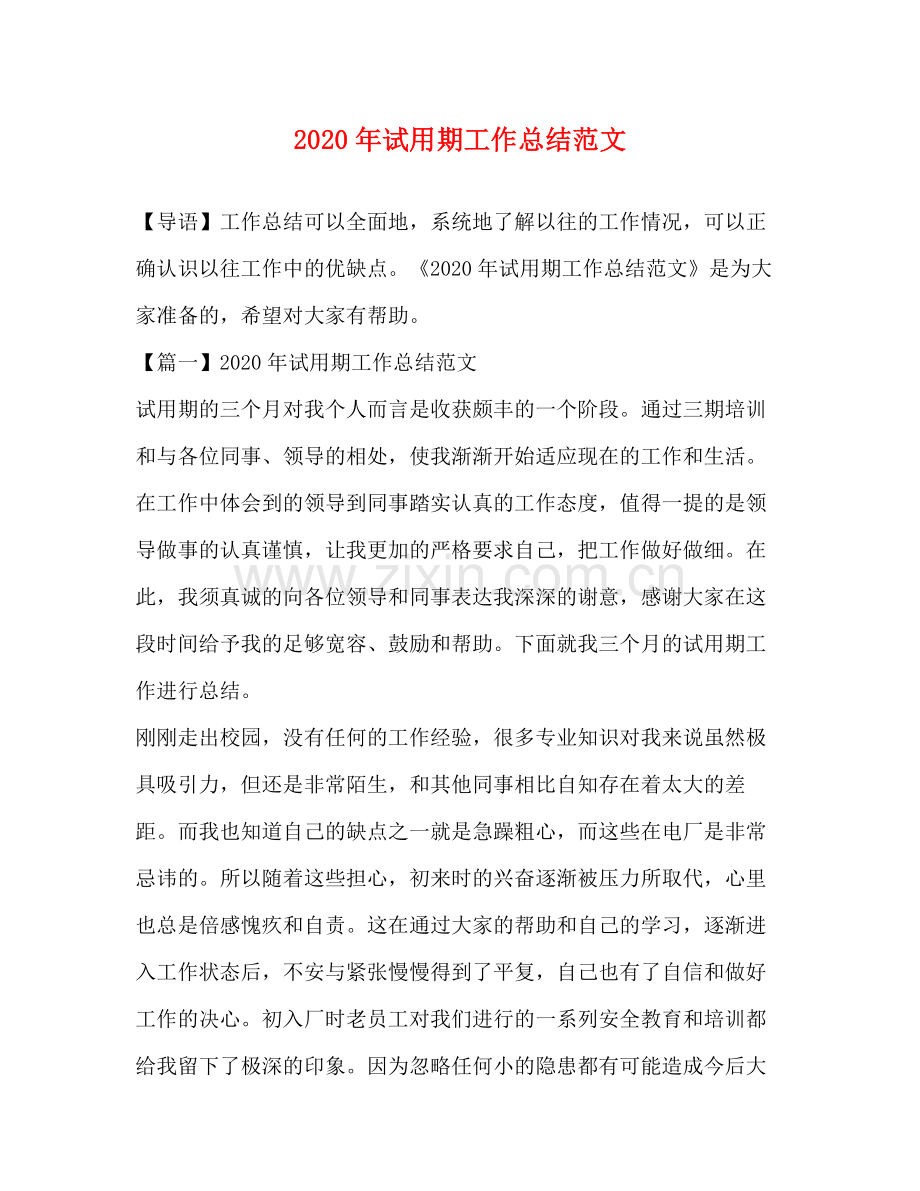 2020年试用期工作总结范文 .docx_第1页