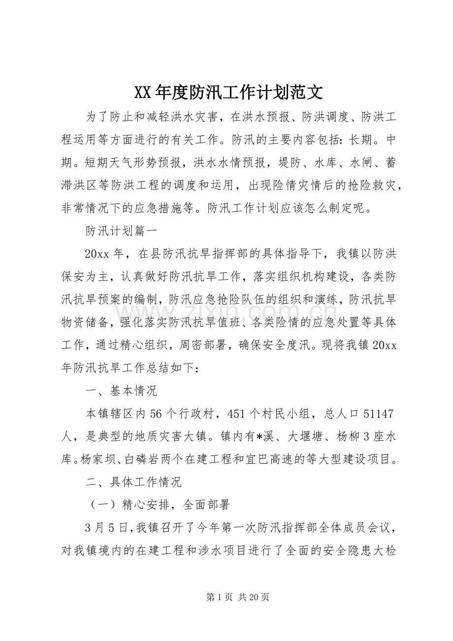 XX年度防汛工作计划范文.docx_第1页