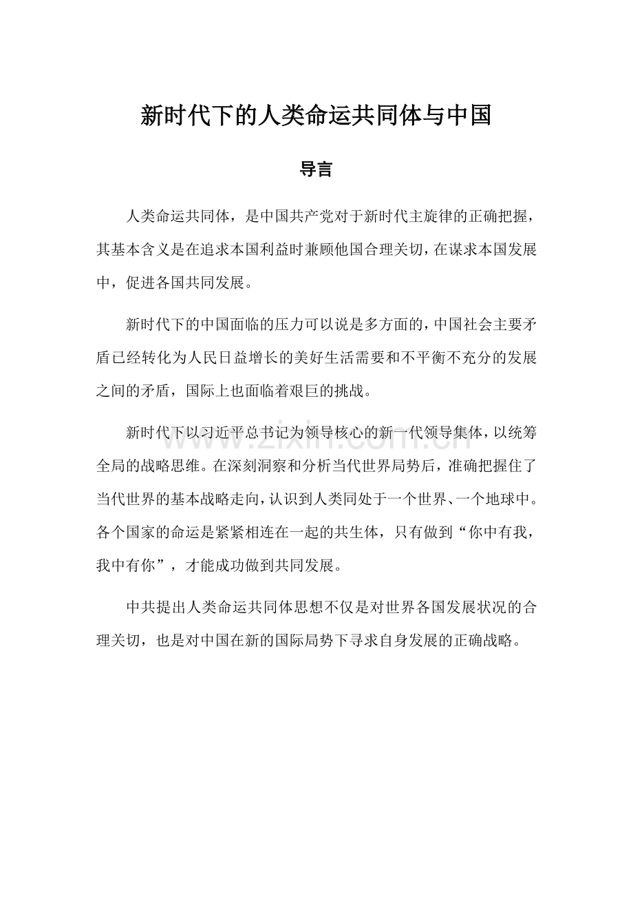 形势与政策论文——新时代下的人类命运共同体与中国.doc_第1页