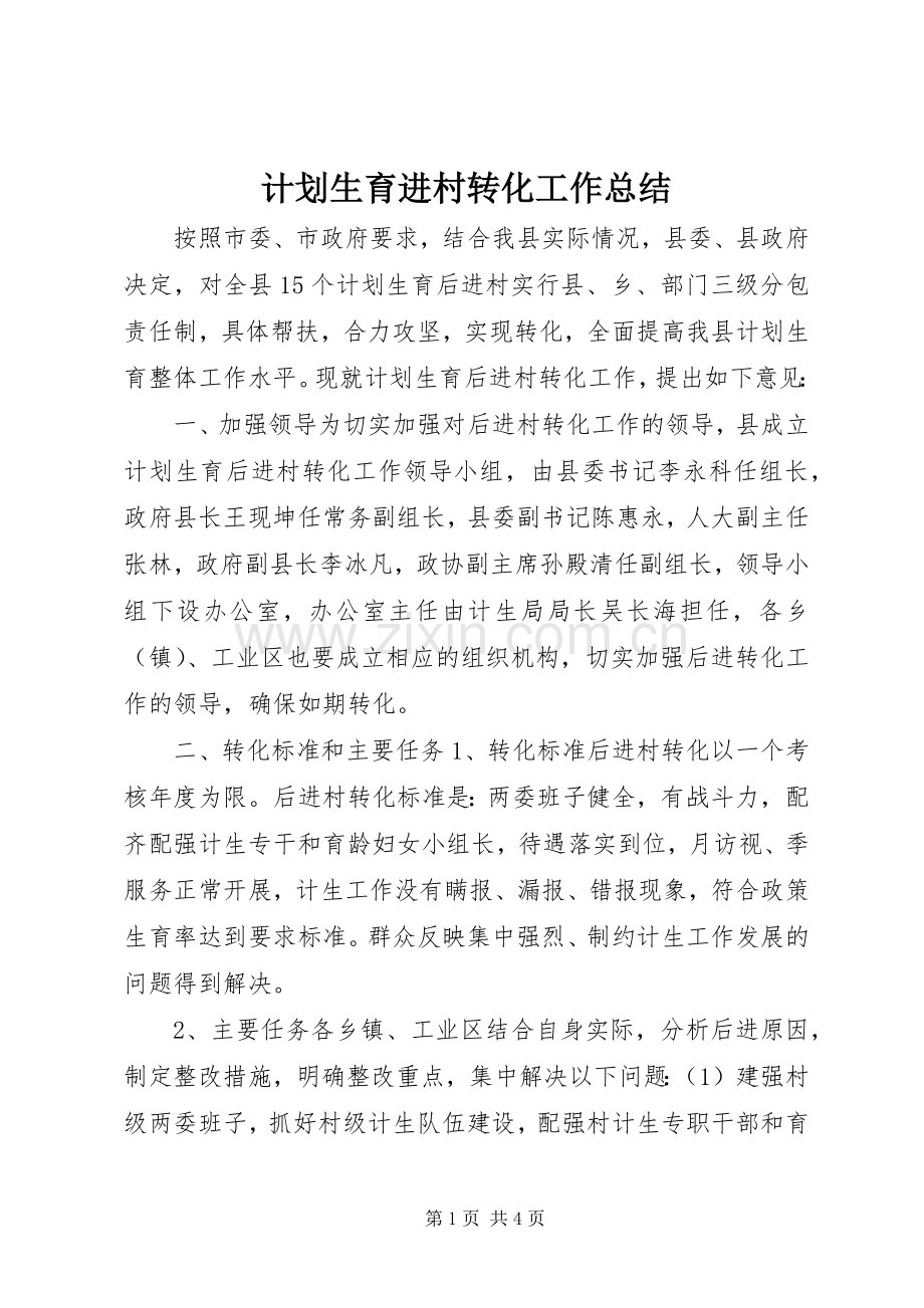 计划生育进村转化工作总结.docx_第1页
