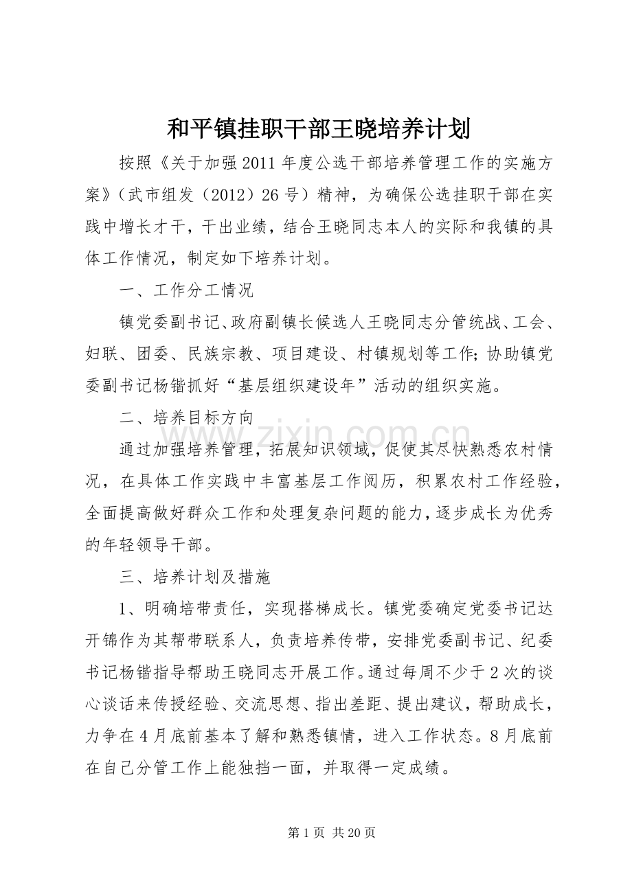 和平镇挂职干部王晓培养计划.docx_第1页