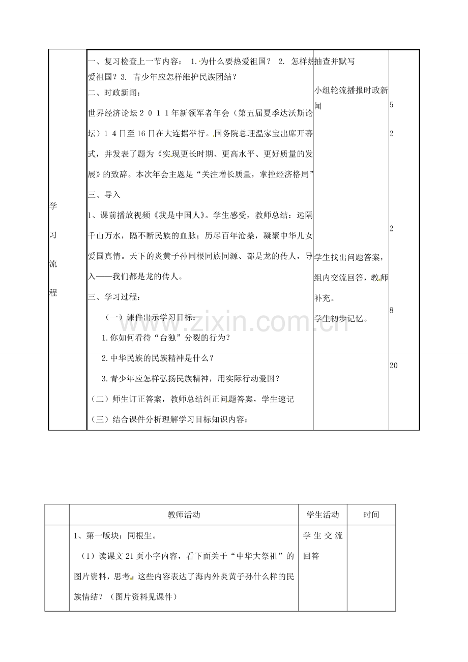 山东省邹平县实验中学八年级政治《22 我们都是龙的传人》教案.doc_第2页