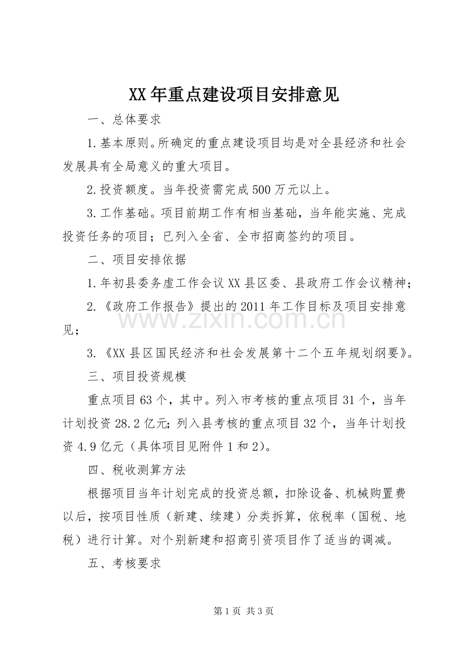 XX年重点建设项目安排意见 .docx_第1页