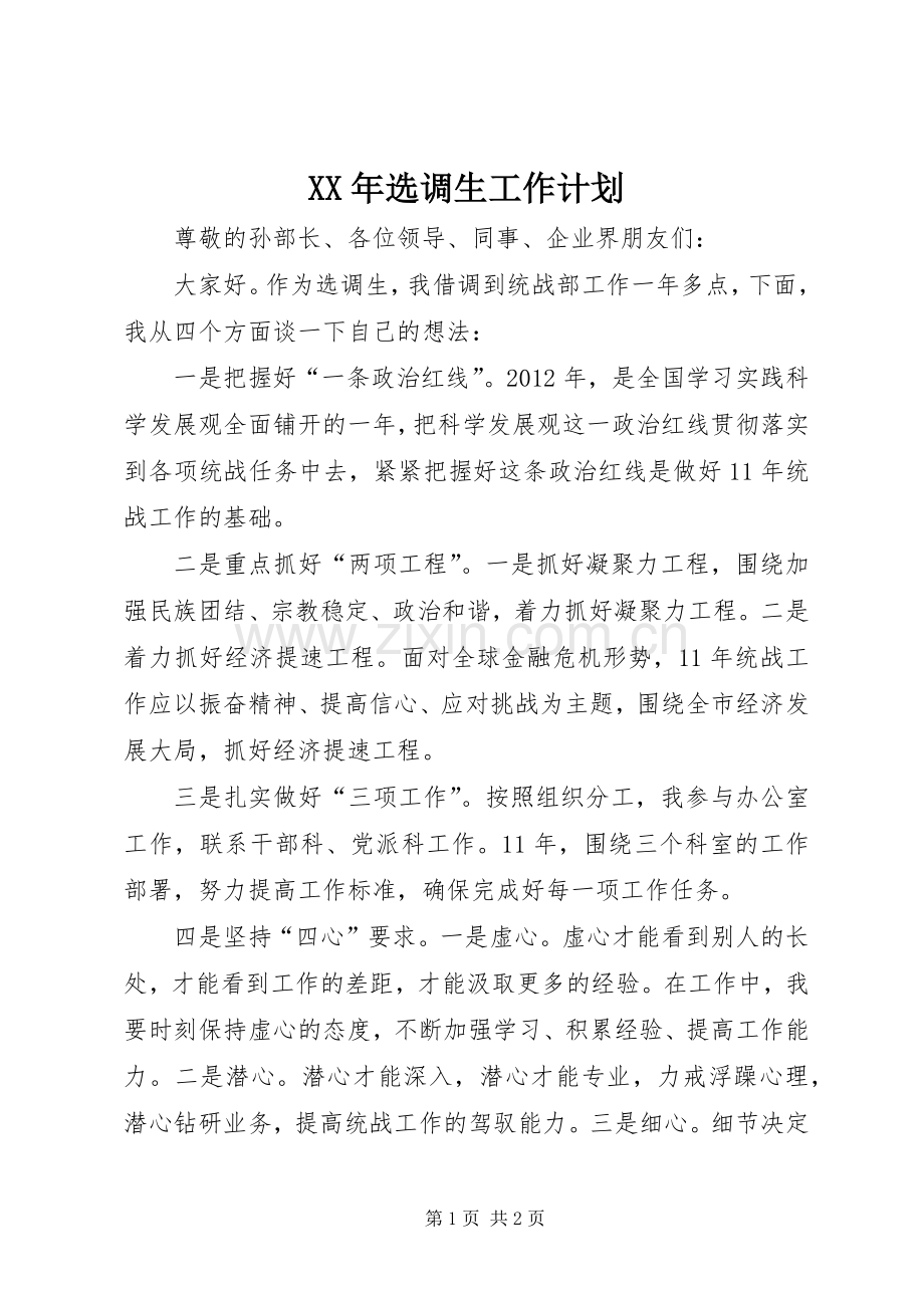 XX年选调生工作计划 .docx_第1页