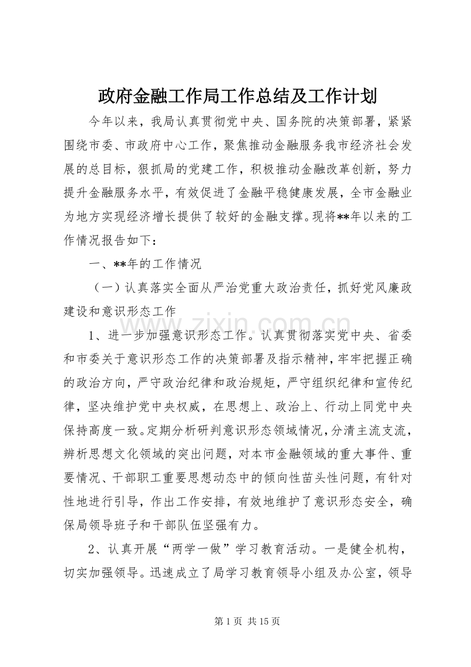 政府金融工作局工作总结及工作计划.docx_第1页