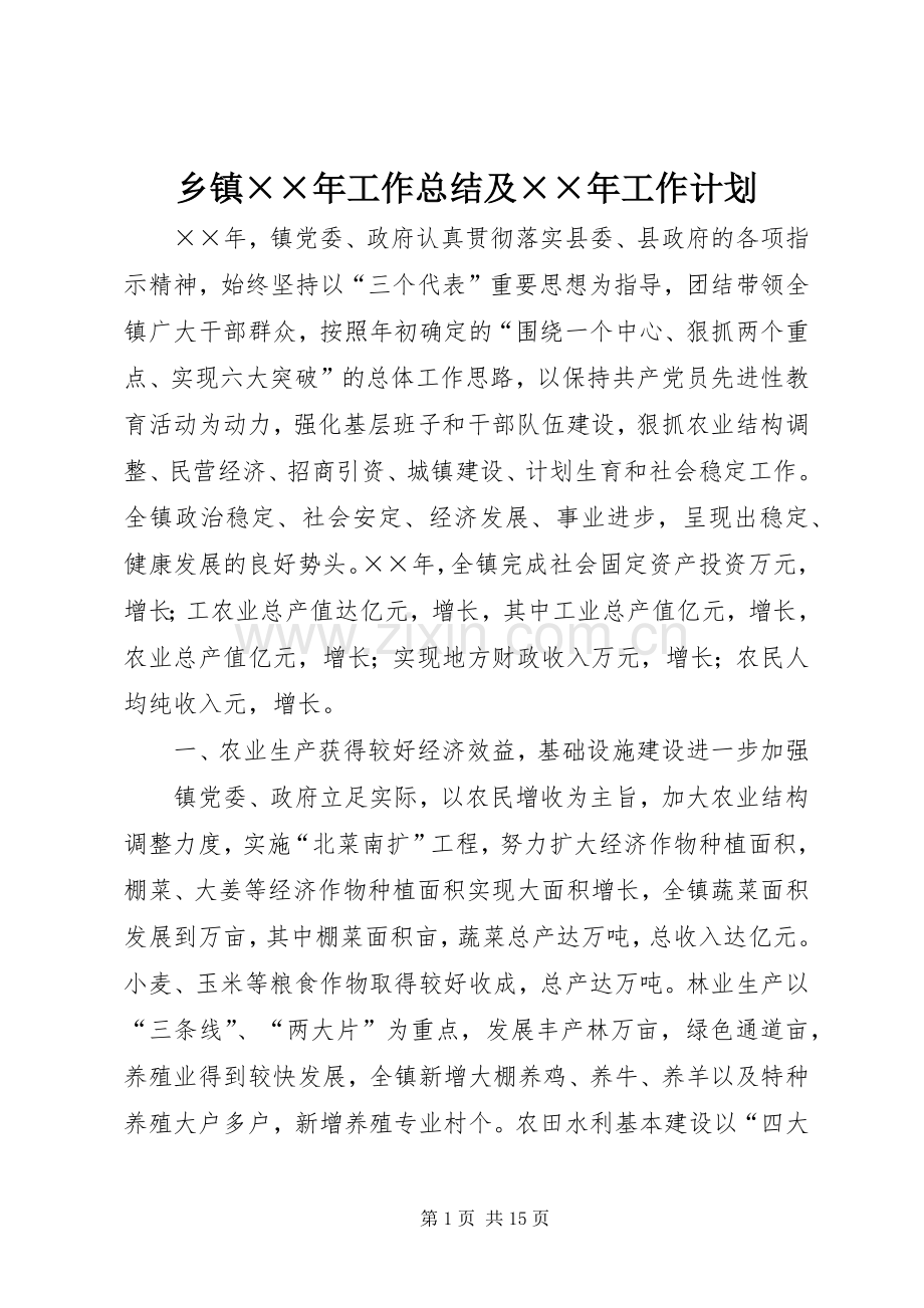 乡镇××年工作总结及××年工作计划 .docx_第1页