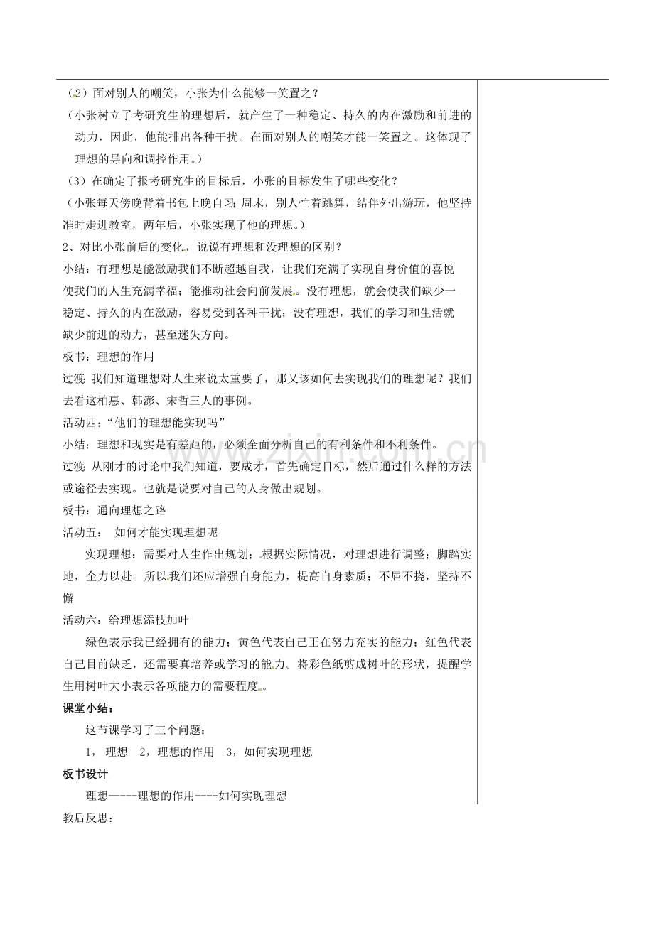 福建省福清西山学校九年级政治 正确面对理想与现实教案.doc_第2页