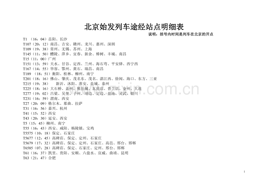 北京始发列车途经站点明细表.doc_第1页