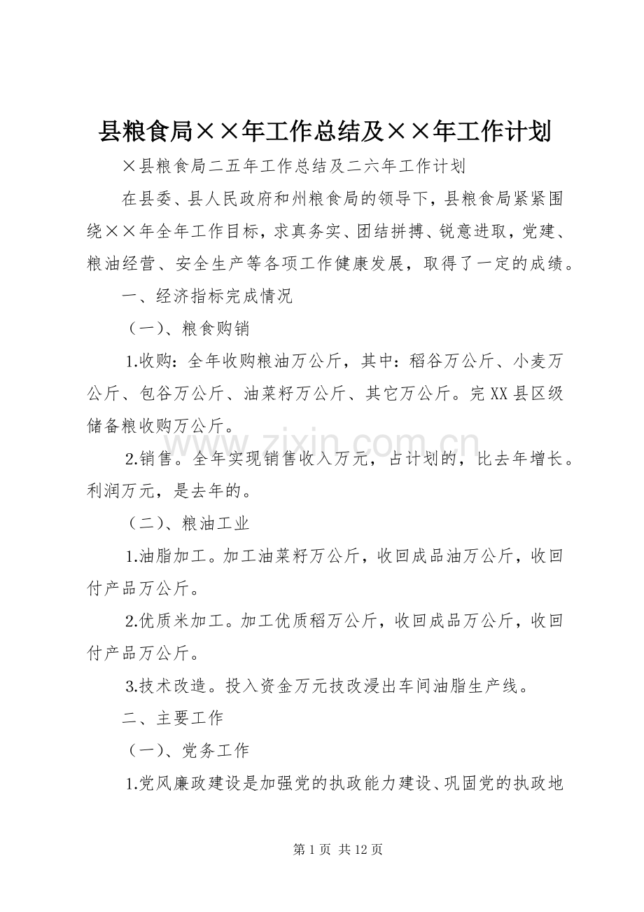 县粮食局××年工作总结及××年工作计划 .docx_第1页
