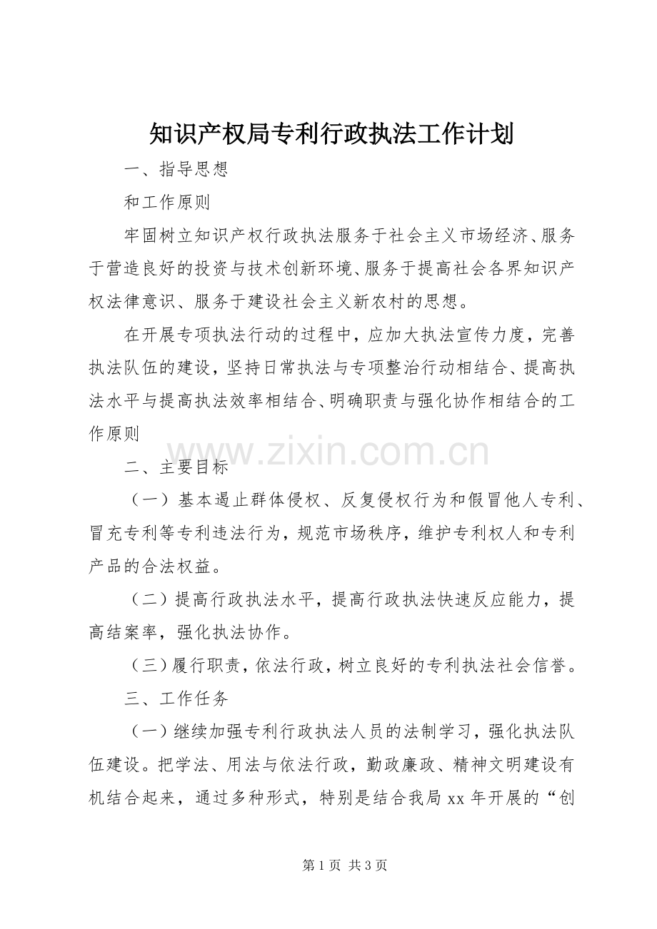 知识产权局专利行政执法工作计划.docx_第1页