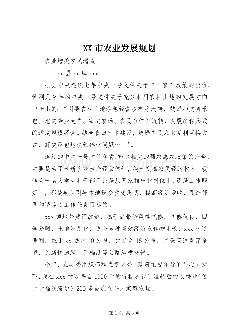 XX市农业发展规划 .docx_第1页