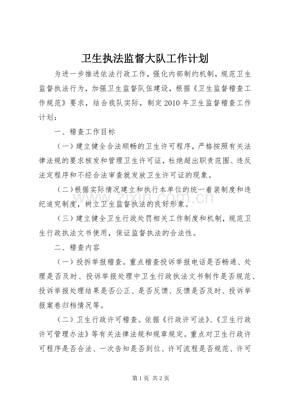 卫生执法监督大队工作计划.docx_第1页