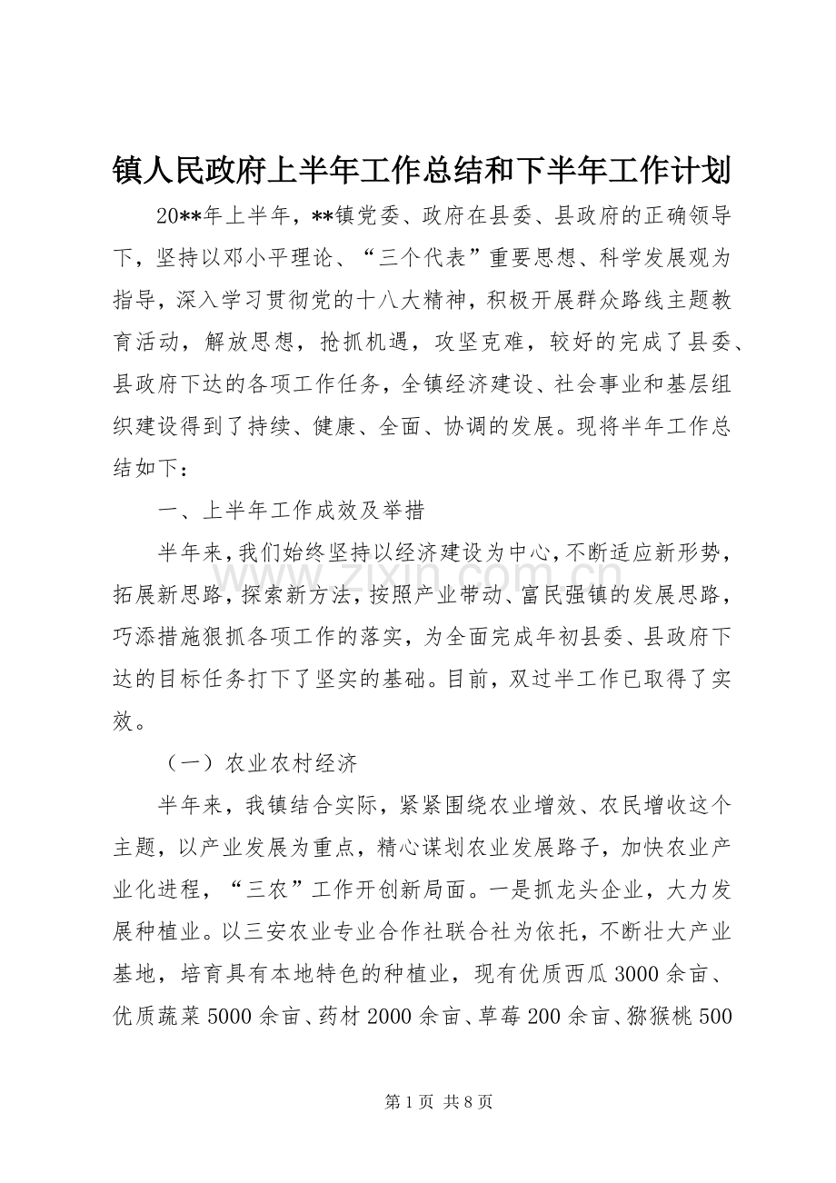 镇人民政府上半年工作总结和下半年工作计划.docx_第1页