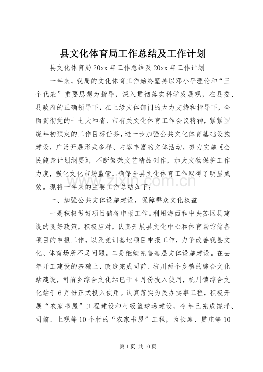 县文化体育局工作总结及工作计划.docx_第1页