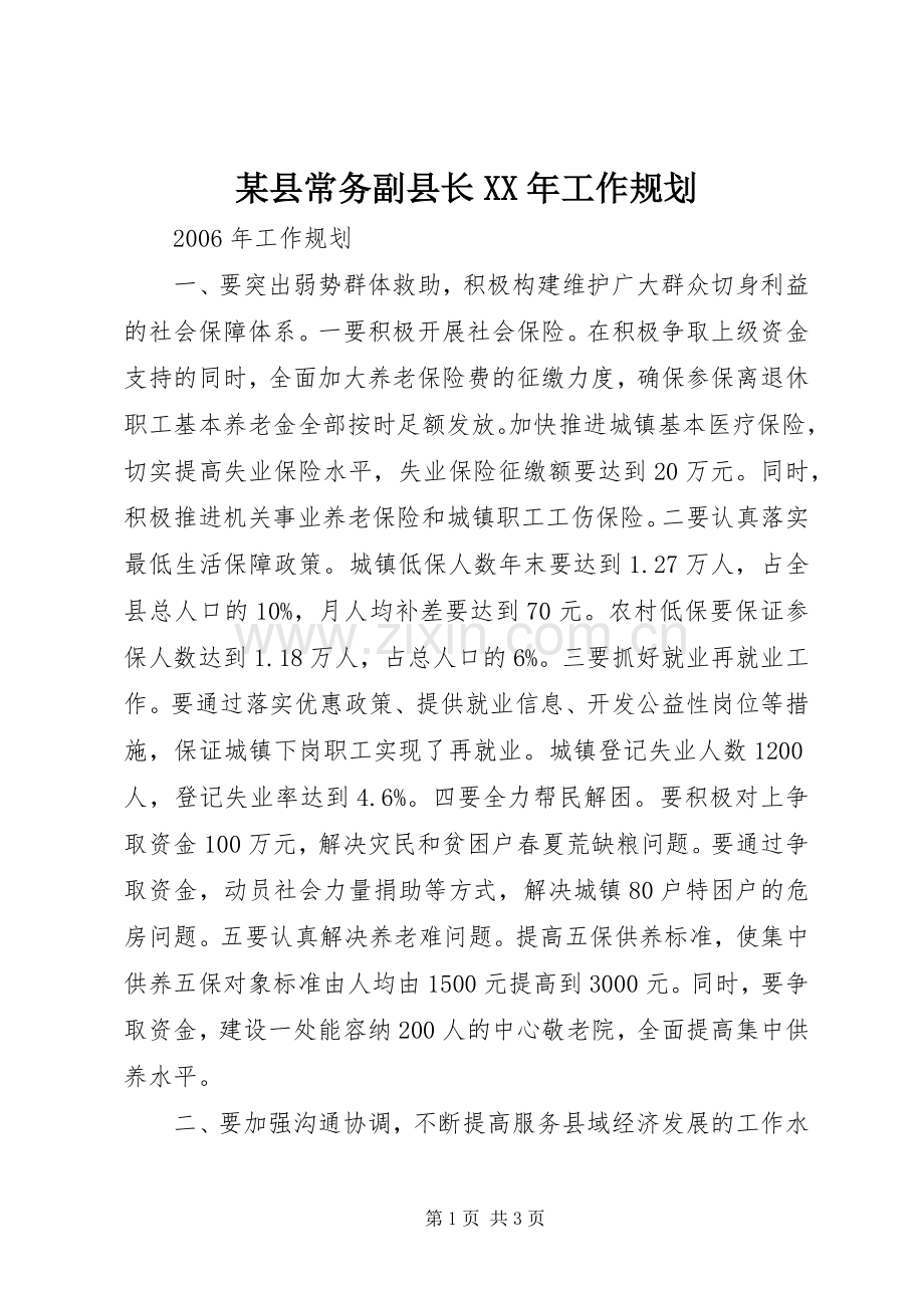 某县常务副县长XX年工作规划.docx_第1页