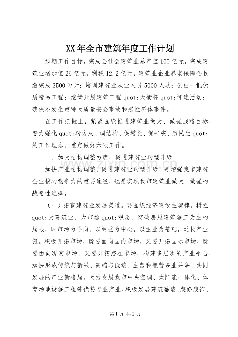 XX年全市建筑年度工作计划.docx_第1页