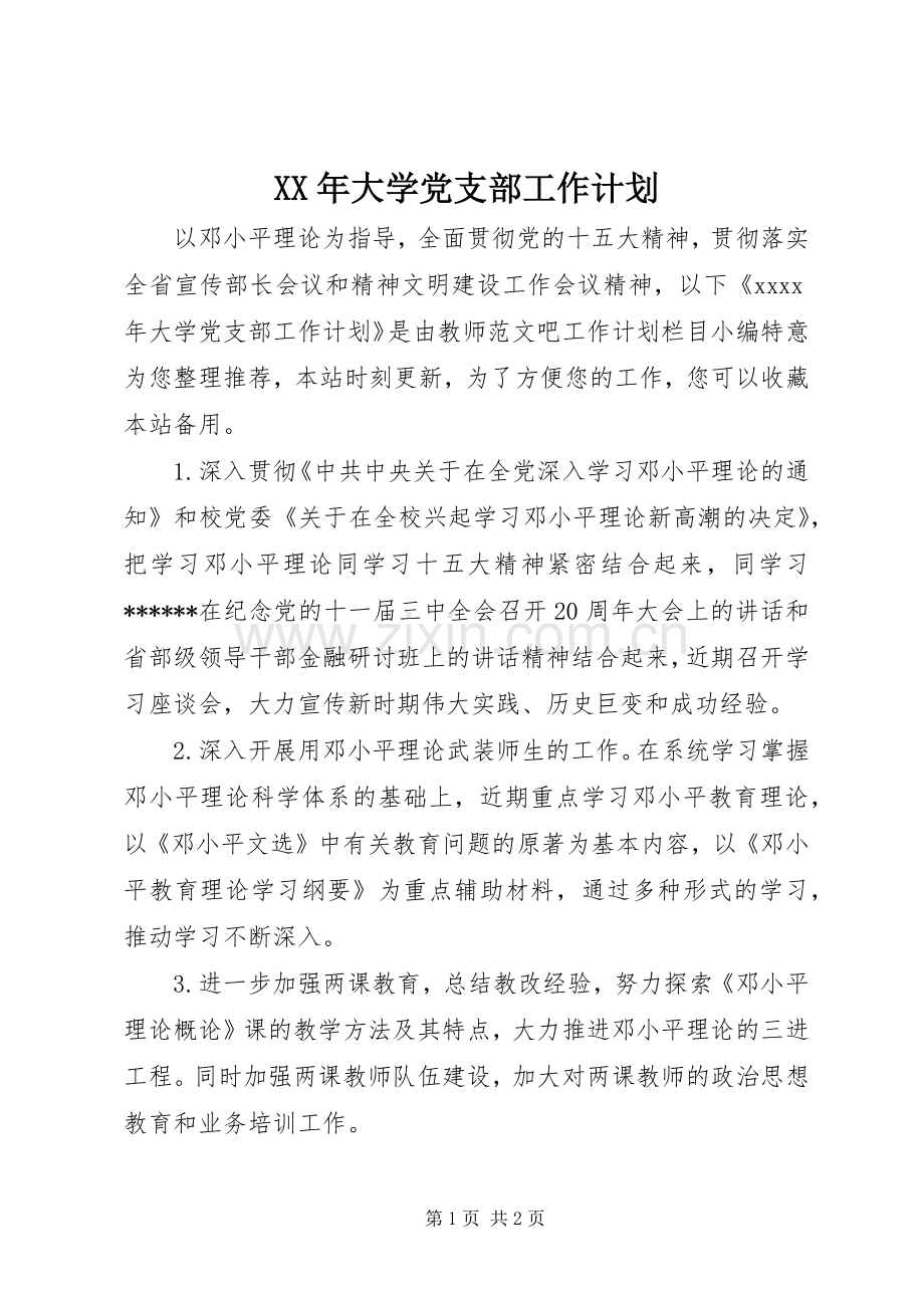XX年大学党支部工作计划 .docx_第1页