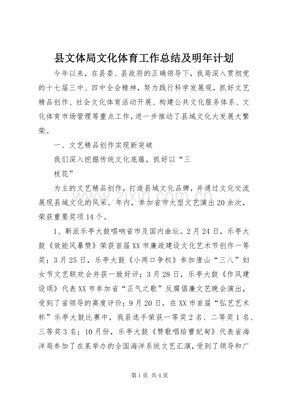 县文体局文化体育工作总结及明年计划 .docx_第1页