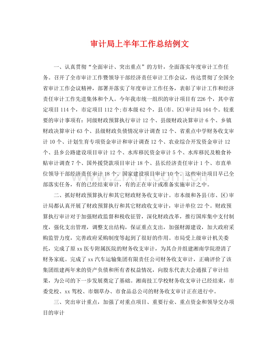 审计局上半年工作总结例文 .docx_第1页