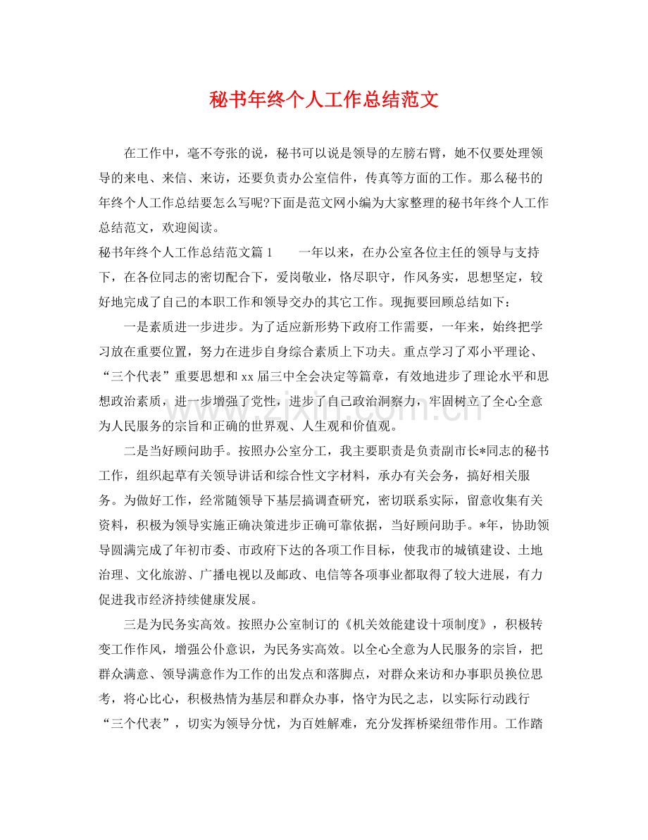 秘书年终个人工作总结范文 .docx_第1页