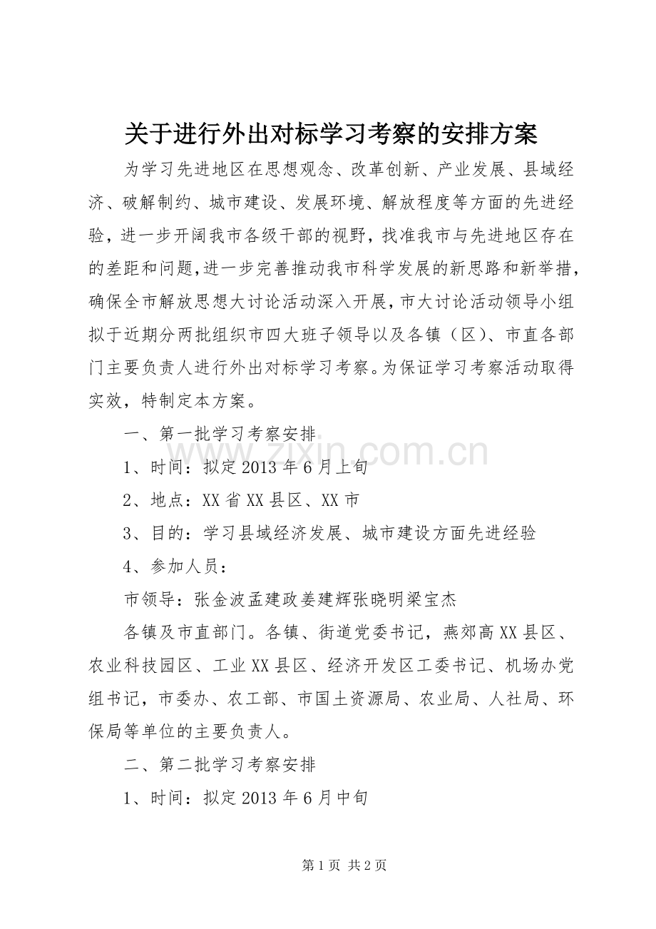 关于进行外出对标学习考察的安排方案.docx_第1页