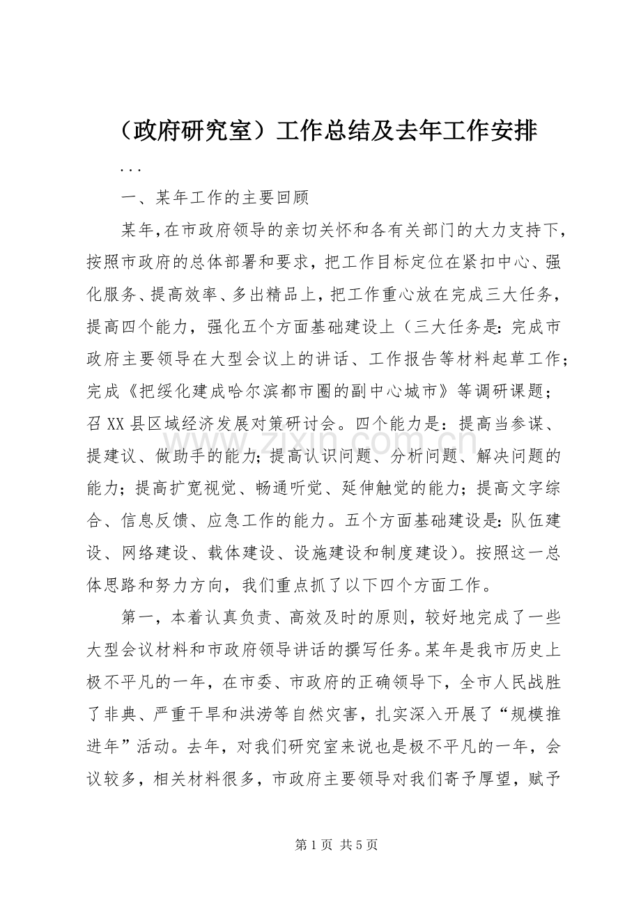 （政府研究室）工作总结及去年工作安排.docx_第1页