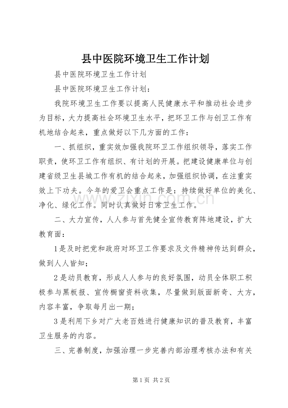 县中医院环境卫生工作计划.docx_第1页