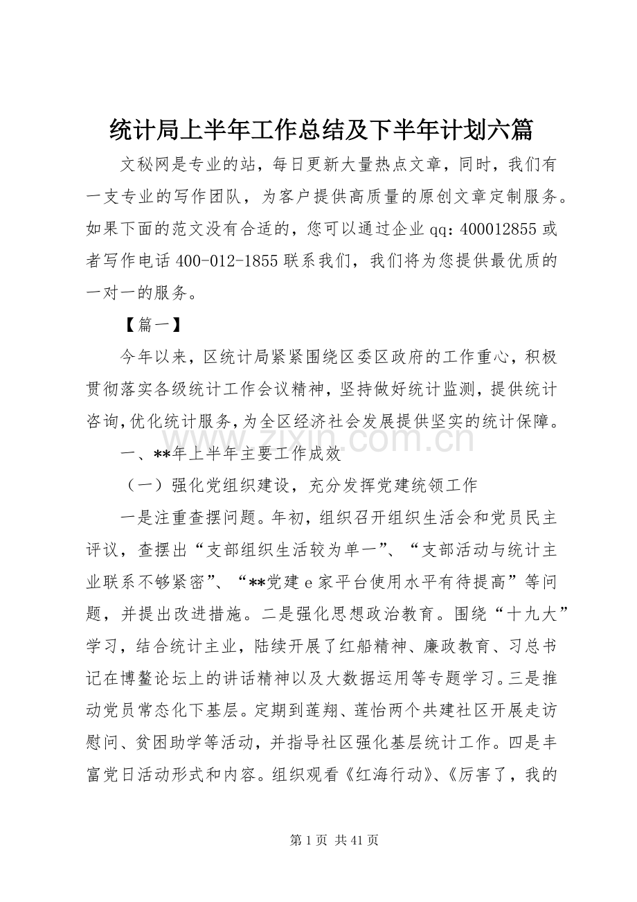 统计局上半年工作总结及下半年计划六篇_1.docx_第1页