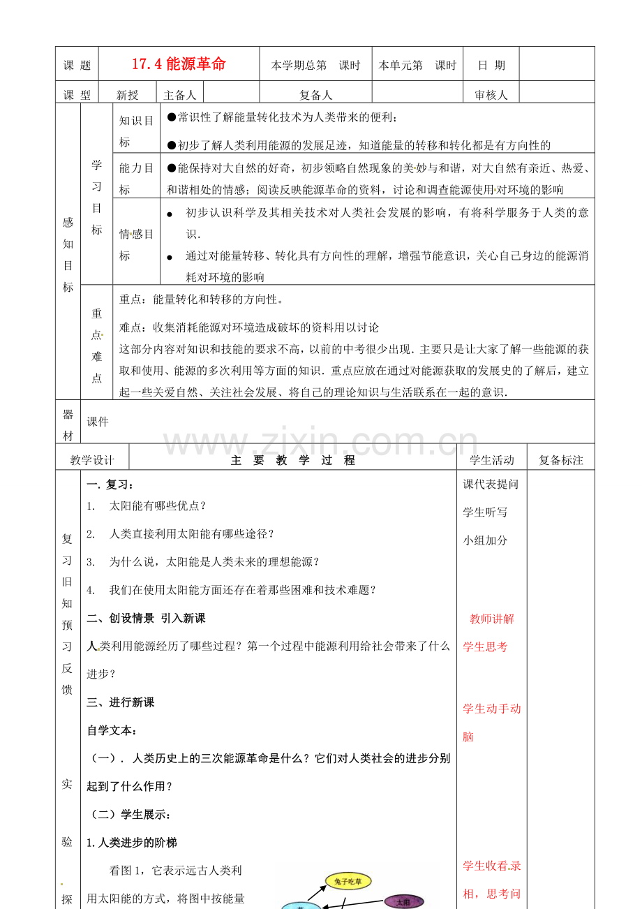 山东省滨州市邹平实验中学九年级物理全册《17.4能源家族》教案 新人教版.doc_第1页