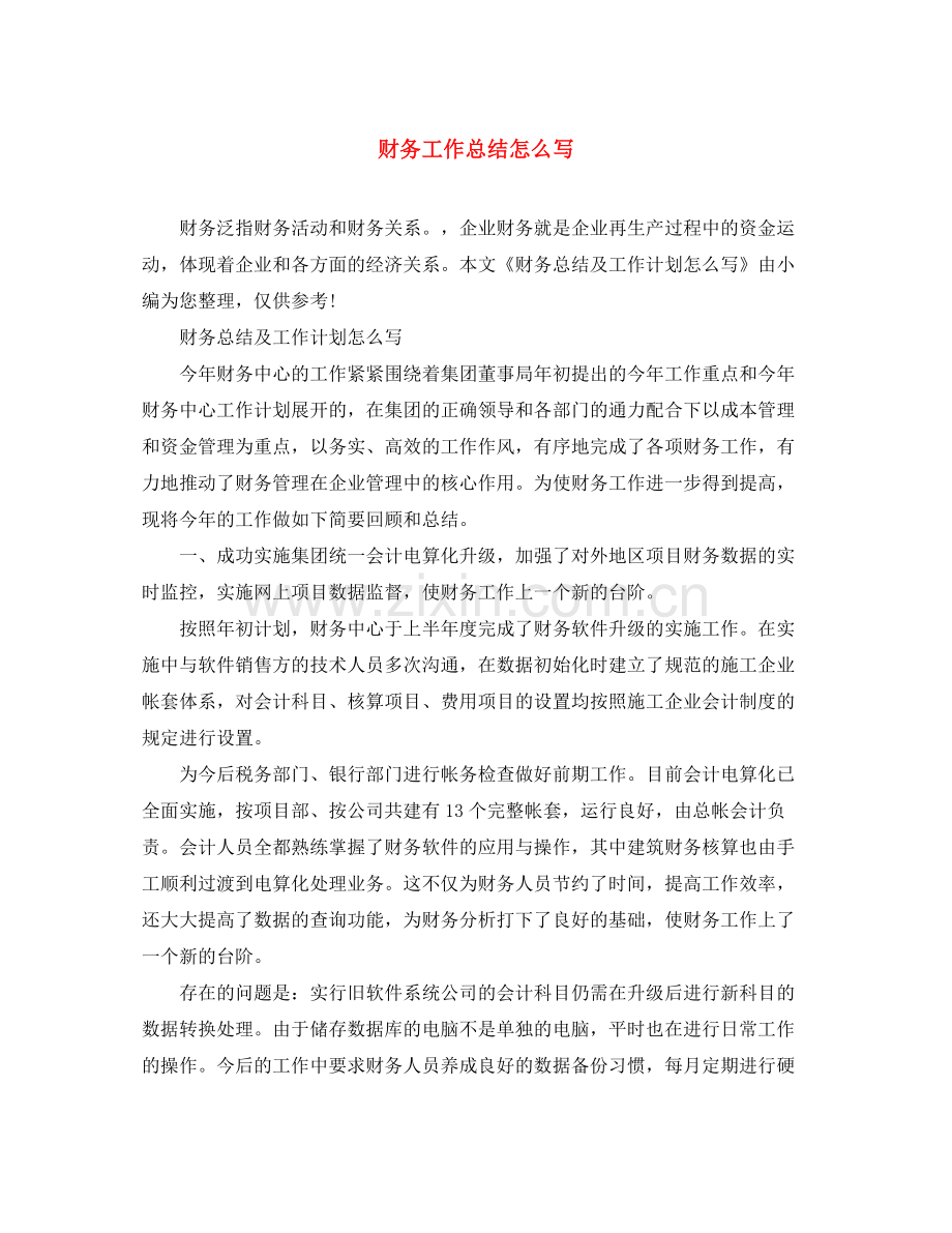 财务工作总结怎么写 .docx_第1页
