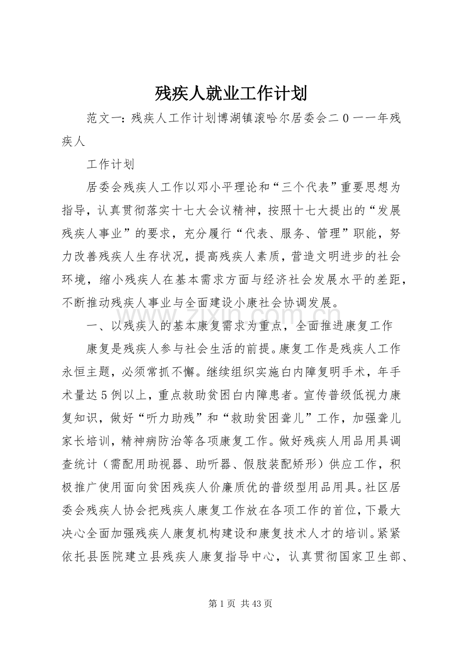 残疾人就业工作计划.docx_第1页