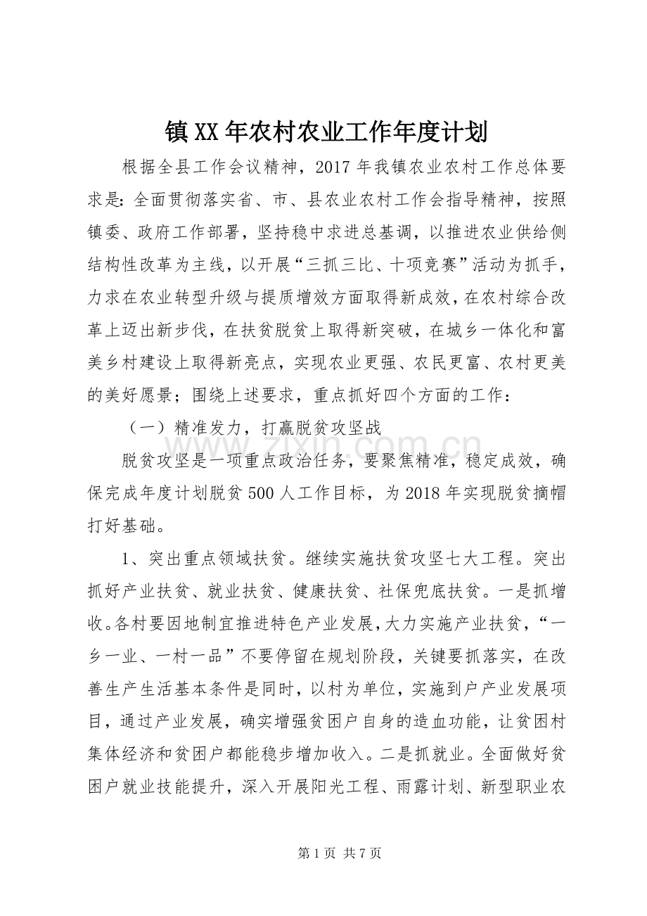 镇XX年农村农业工作年度计划.docx_第1页