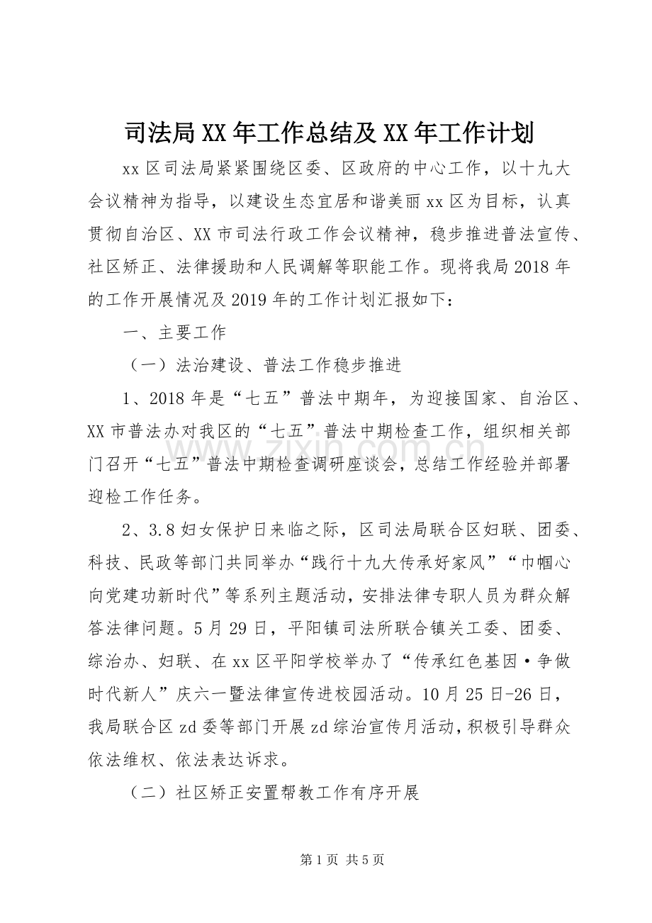 司法局XX年工作总结及XX年工作计划 .docx_第1页