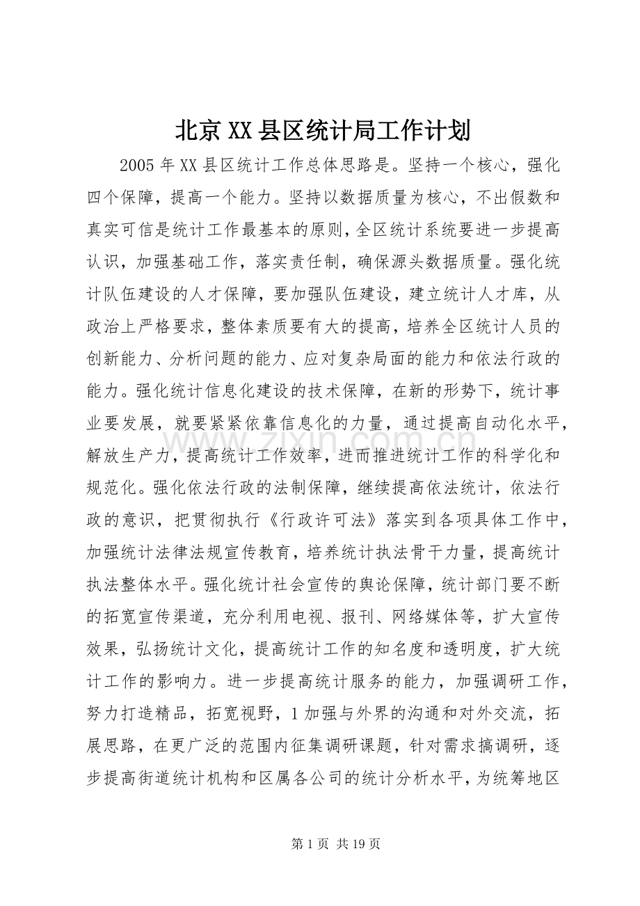 北京XX县区统计局工作计划.docx_第1页