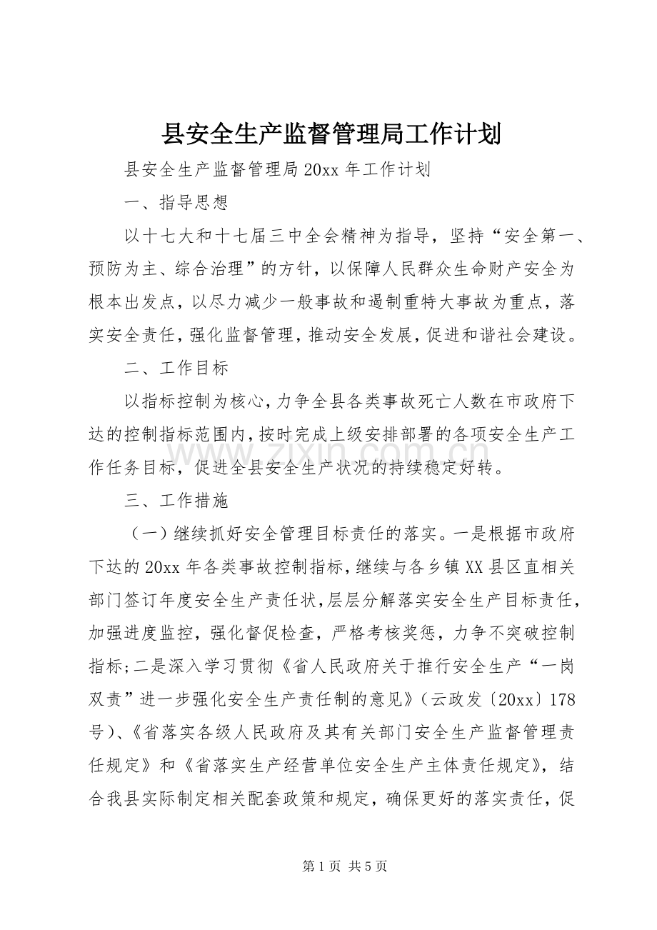 县安全生产监督管理局工作计划.docx_第1页