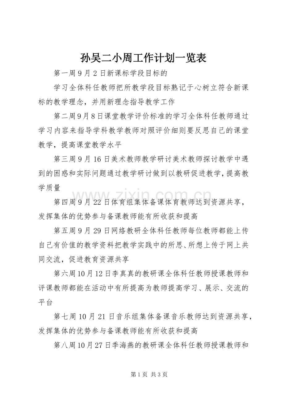 孙吴二小周工作计划一览表.docx_第1页