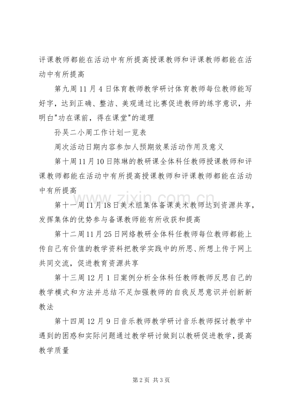 孙吴二小周工作计划一览表.docx_第2页