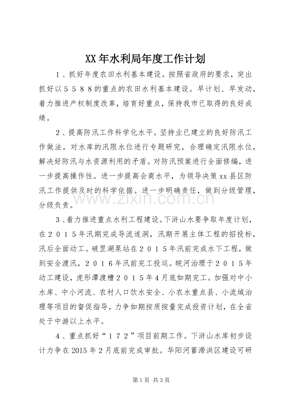 XX年水利局年度工作计划.docx_第1页