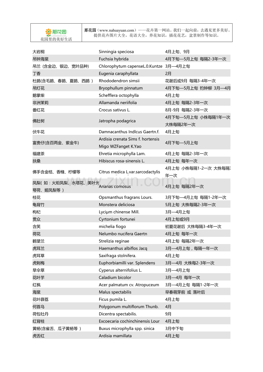 那花园整理：常见盆栽花卉翻盆时间表.doc_第2页