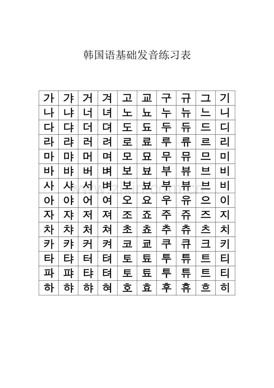 韩国语基础发音练习表.doc_第1页
