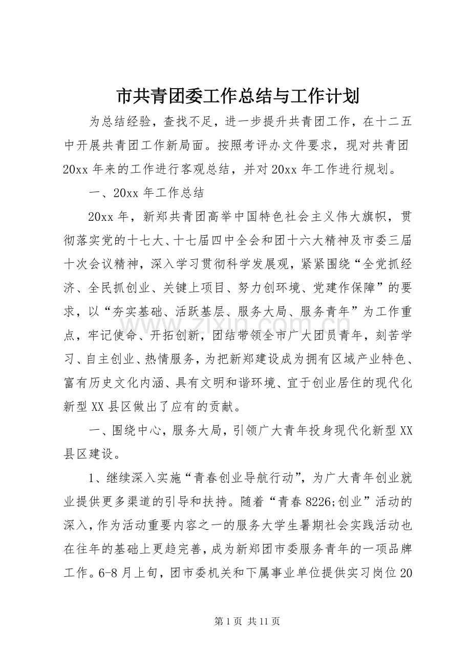 市共青团委工作总结与工作计划.docx_第1页