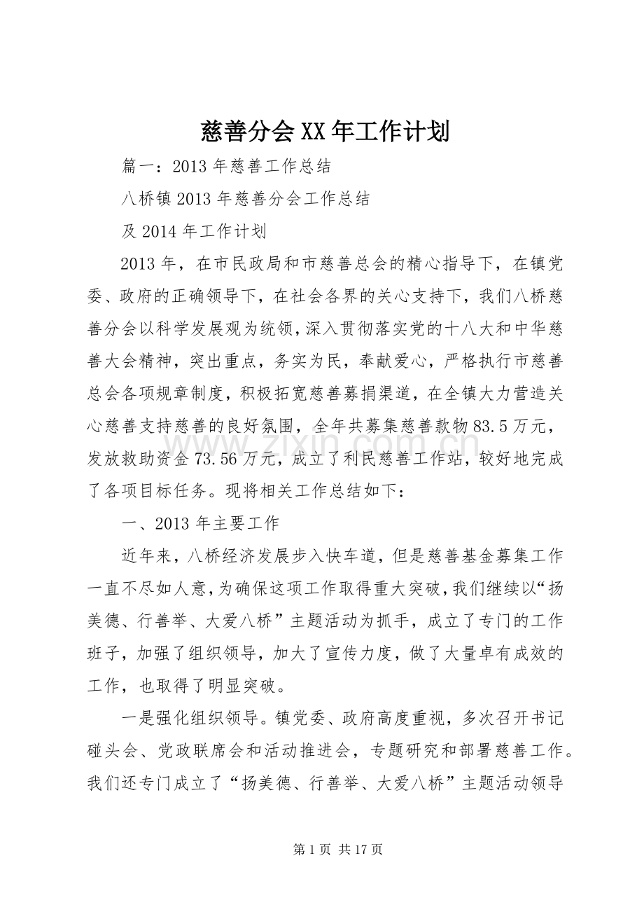 慈善分会XX年工作计划 .docx_第1页