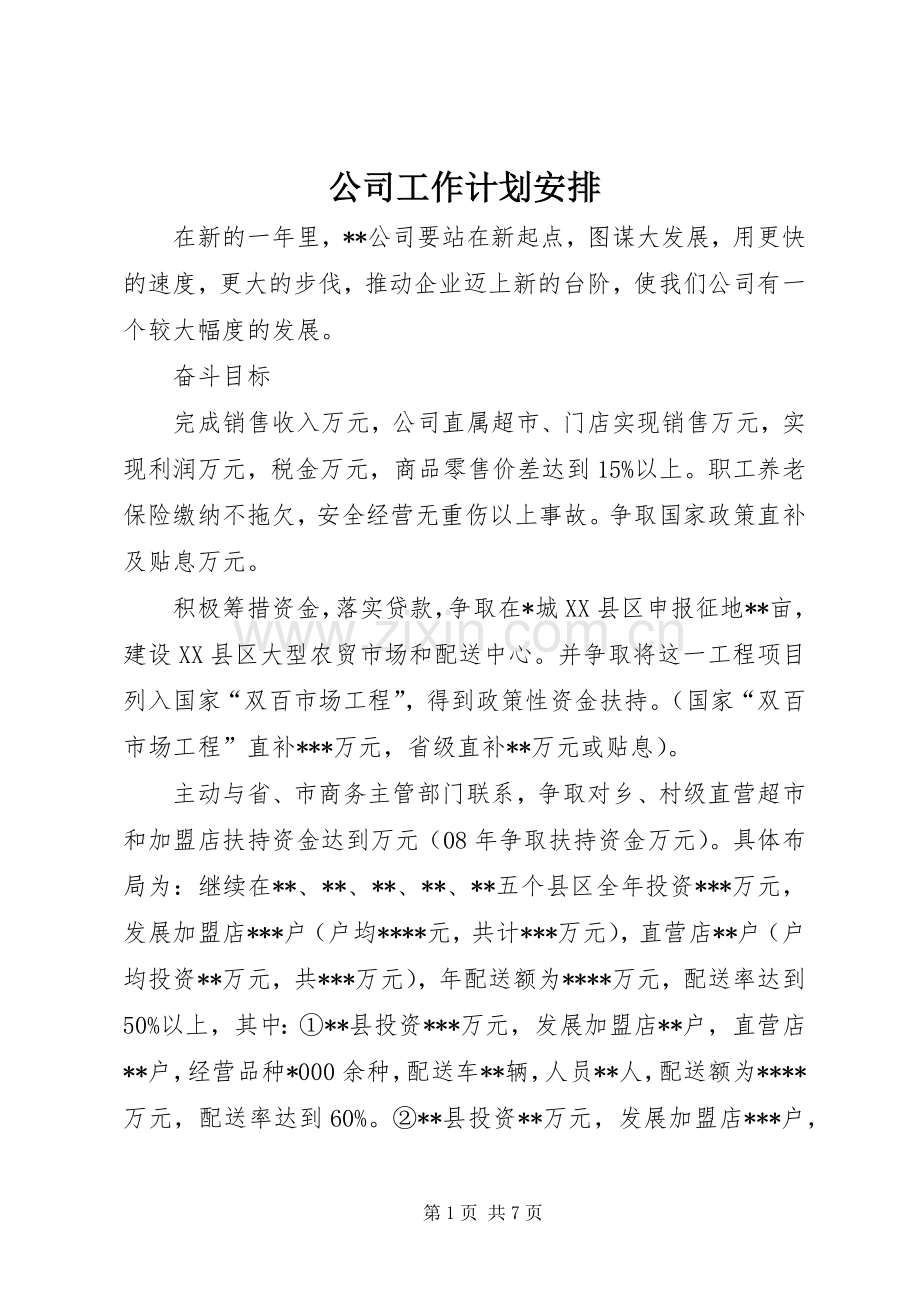 公司工作计划安排 .docx_第1页