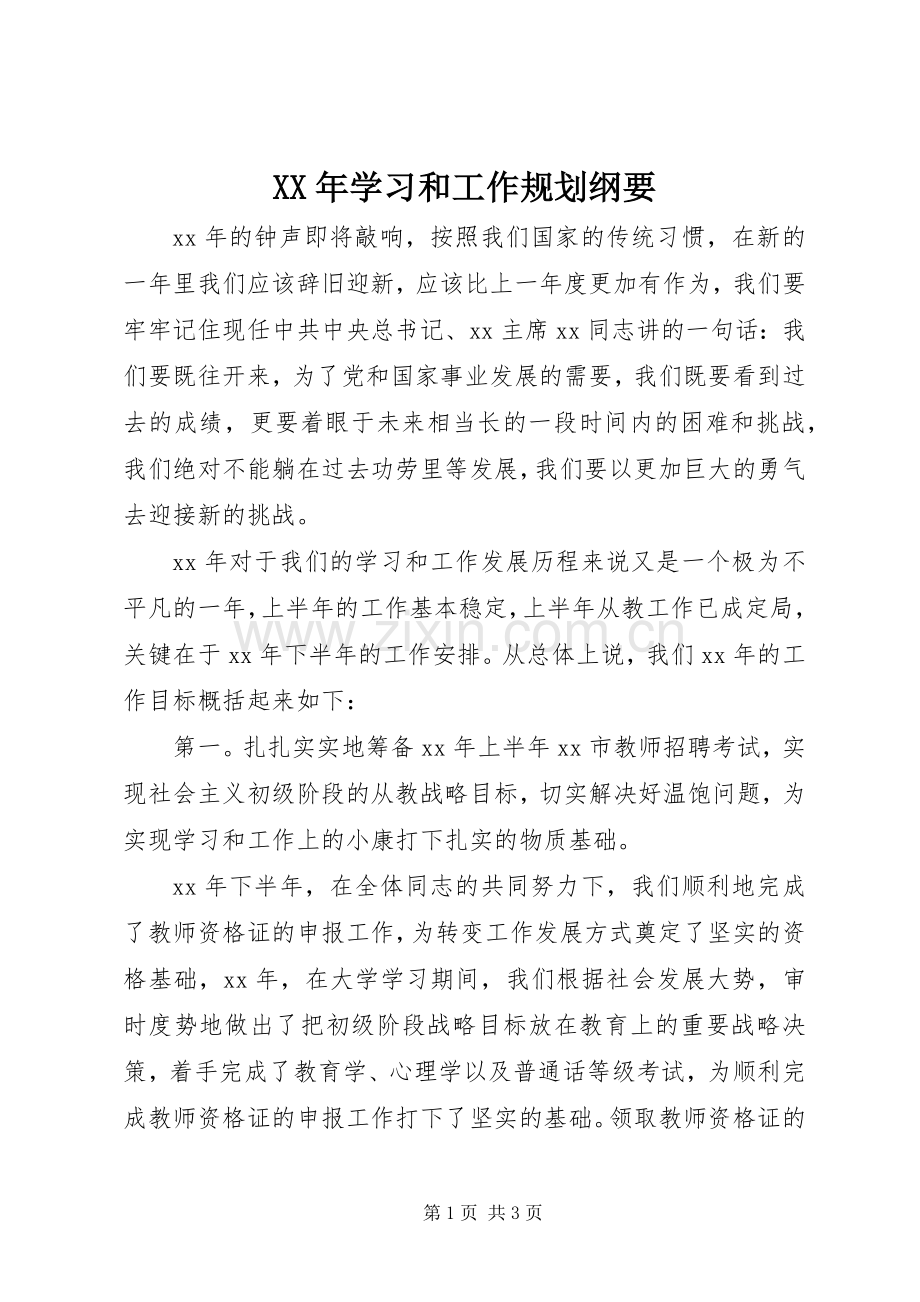 XX年学习和工作规划纲要.docx_第1页
