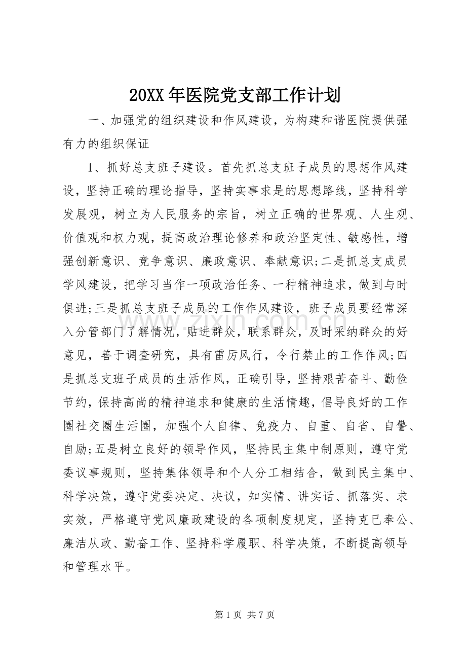 20XX年医院党支部工作计划.docx_第1页