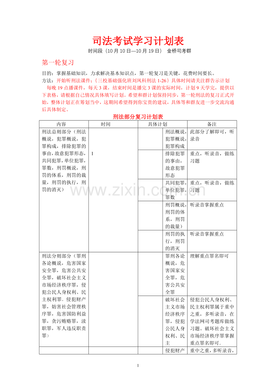 司法考试复习计划表格.doc_第1页