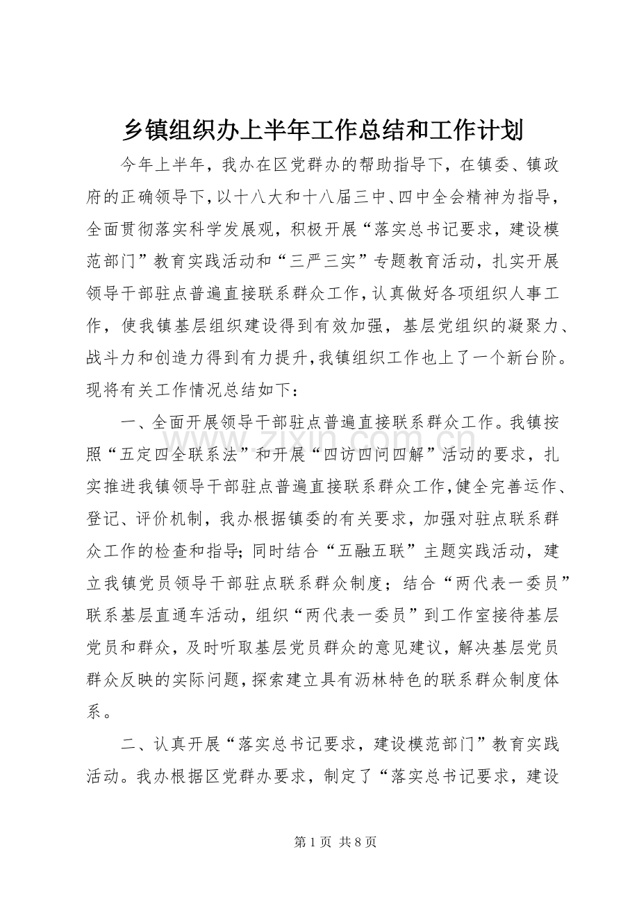 乡镇组织办上半年工作总结和工作计划.docx_第1页